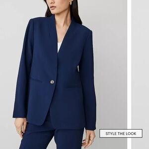 Petite Long Collarless Blazer in Fluid Crepe